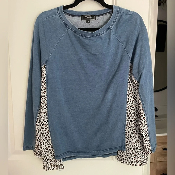 Minkas Denim & Leopard Print Blouse - Picture 1 of 5